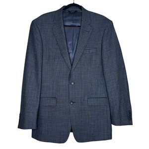 Jos A Bank Signature Men’s 100% Wool 41L Gray Blue Micro Check Sport Coat Blazer